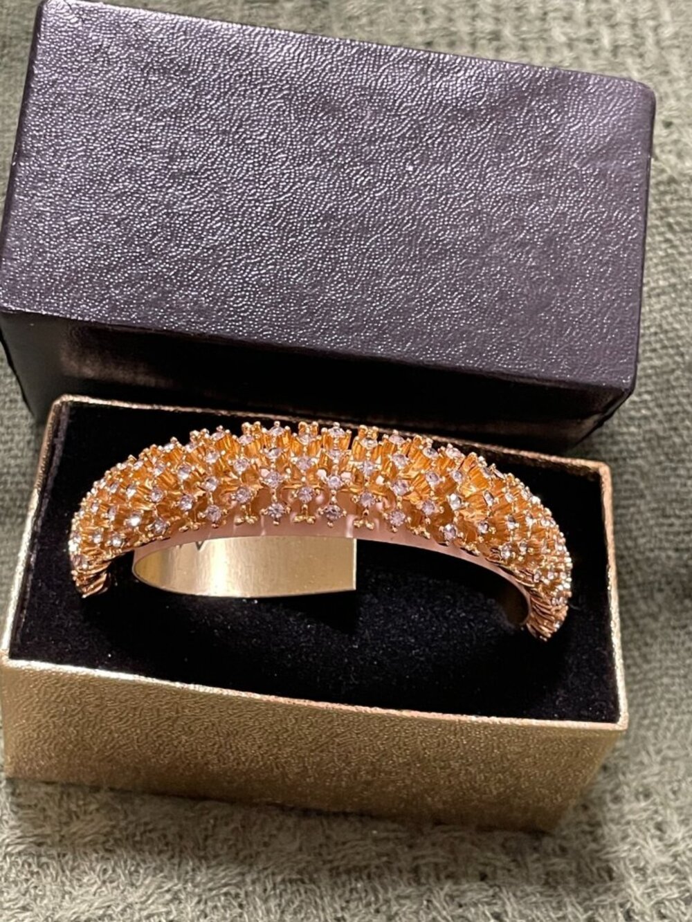 1970s Rhinestone Studded Gold Tone Bangle Bracelet By Elegante-NOS RARE MCM